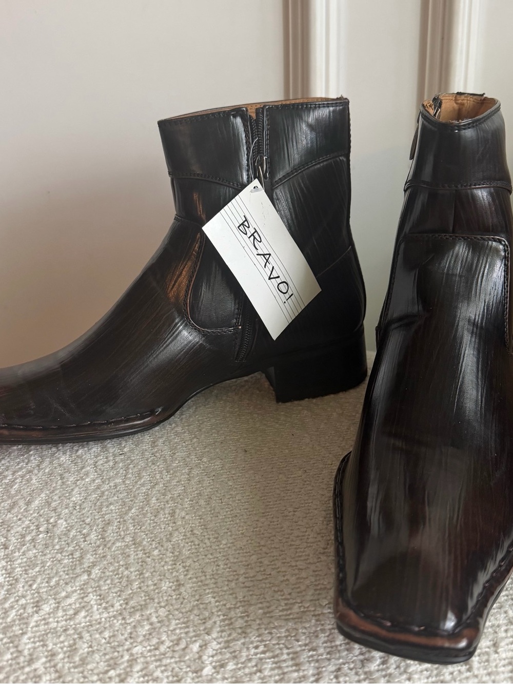 NWT Men’s Black/Brown Square Toe Leather Ankle Boots